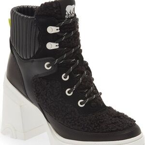 Brex leather & faux shearling block heel lace up bootie size 7 NIB combat